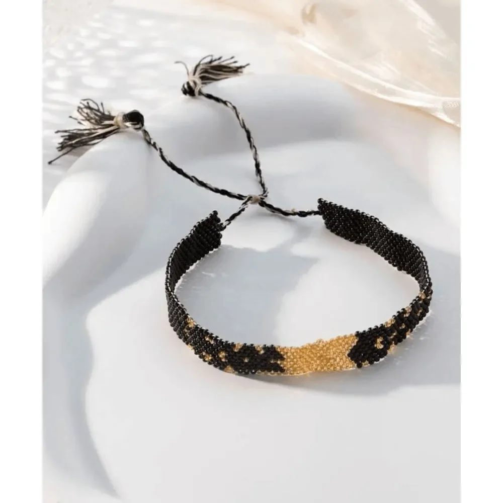 Miyuki Delica Black and Gold Woven Seed Bead Bracelet
